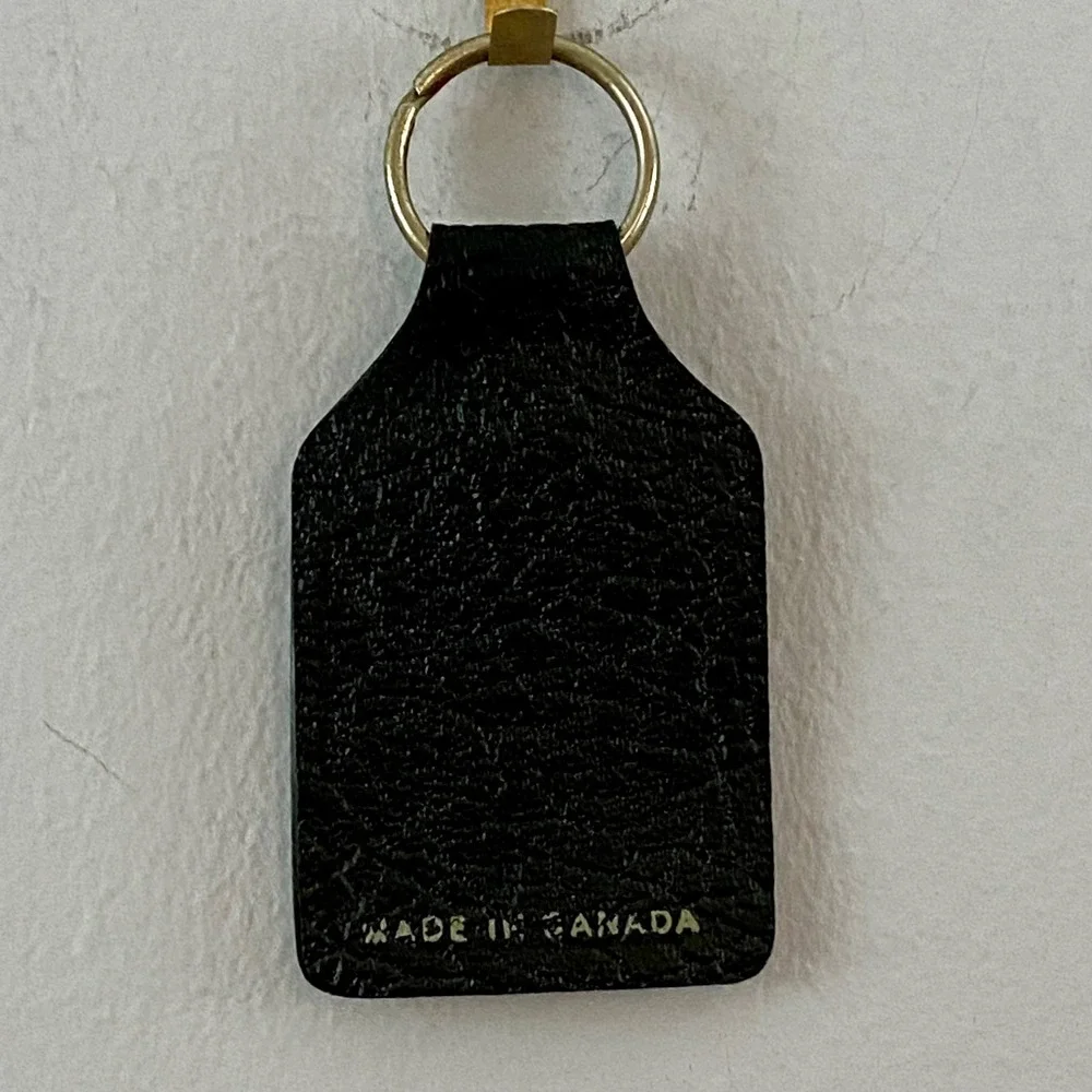 Chevrolet Vintage Leather Key Fob Men OS Black Bowtie Made In Canada Classic